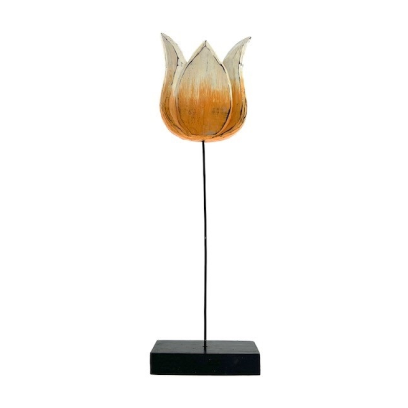 Houten tulp Uta op standaard oranje groot