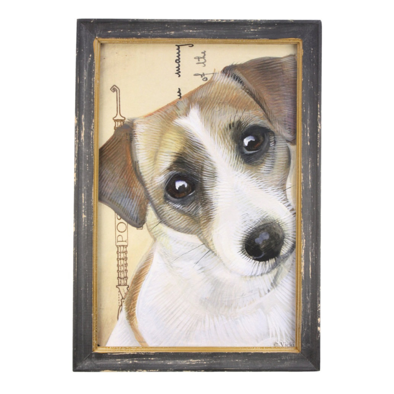 Lijstje hout zwart Jack Russel, 34x23,5cm