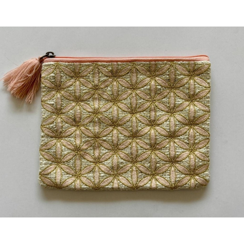 Etui katoen Bloemen roze/goudkleur 20,5x16cm