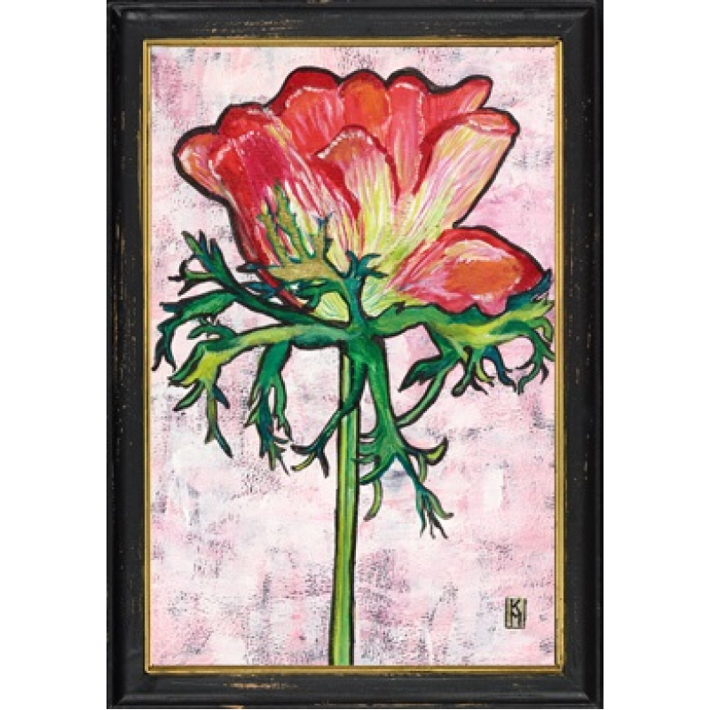 Lijstje hout zwart Rode anemoon, 34x23,5cm