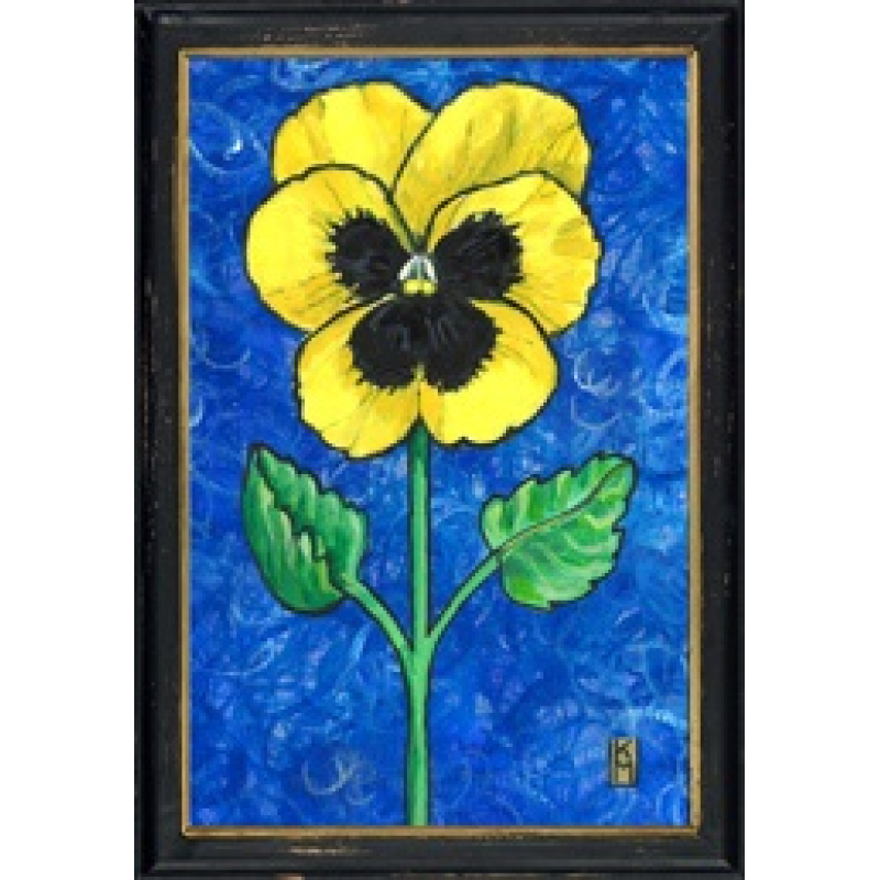 Lijstje hout zwart Gele viooltje, 34x23,5cm