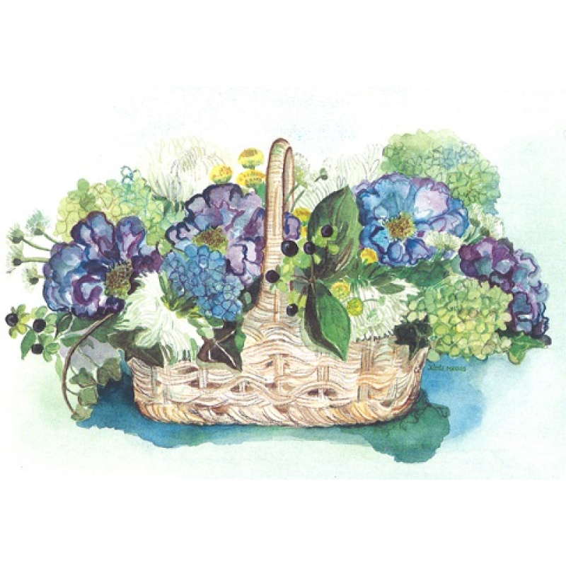 Dubbele kaart met env. Blauwe Mand 15x10,5cm