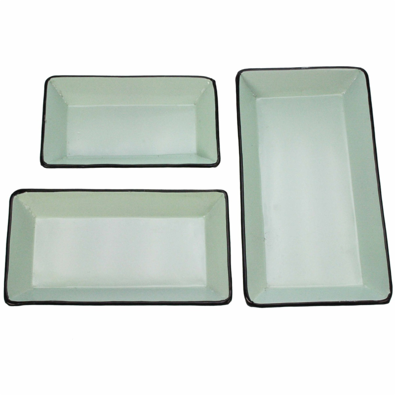 Dienblad metaal/geëmailleerd Set/3, turquoise 28x15,5x3cm