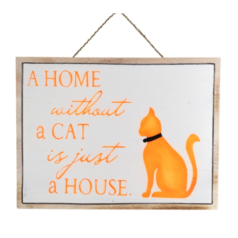 Tekstbord Kia HOME CAT wit/oranje 40x30cm