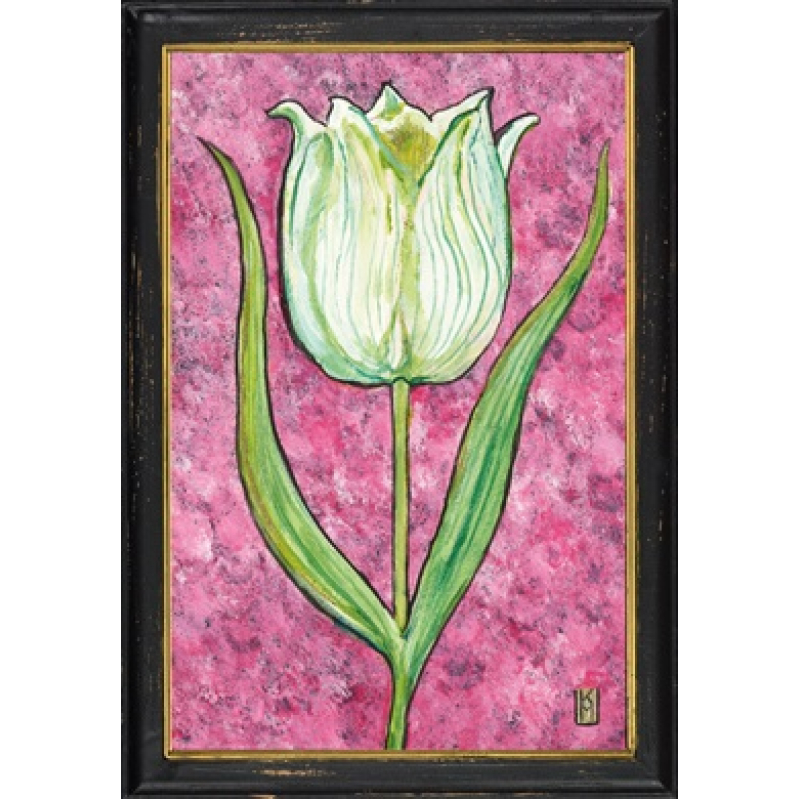 Lijstje hout zwart Witte tulp, 34x23,5cm