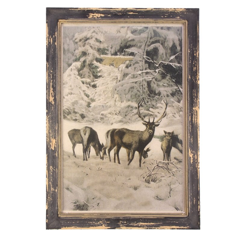 Lijstje hout Herten in bos, 33x23cm