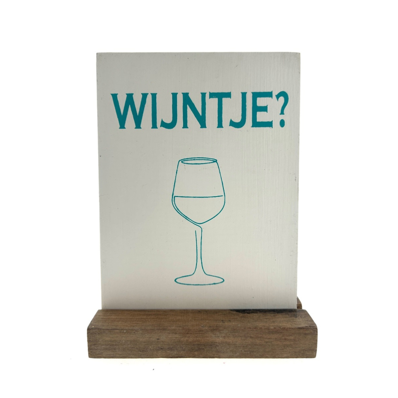 Tekstbord Tanja WIJNTJE wit/turq 20x15 incl stand