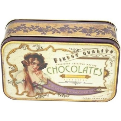 Retro look Blikje Chocolates jongedame 17x10,5x6,5cm