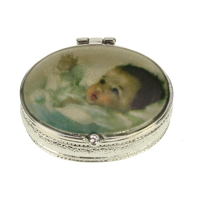 Doosje Baby blauw ovaal zilverkl. 5cm