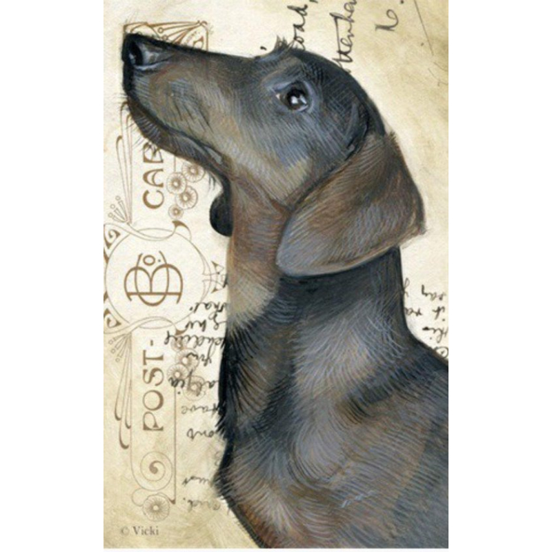 Dubbele Wenskaart - Hond Teckel Korthaar Vintage (11,5 x 17,5 cm)