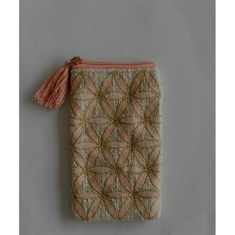 Etui katoen Bloemen roze/goudkleur 10,5x18cm