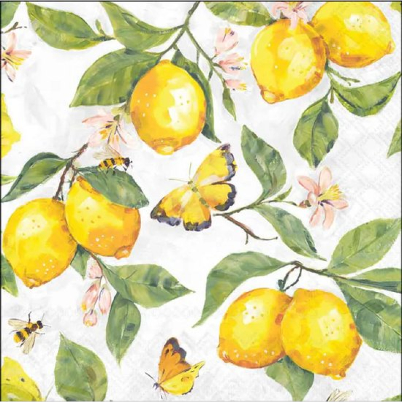 Servetten "Fresh lemons white" 33x33 cm