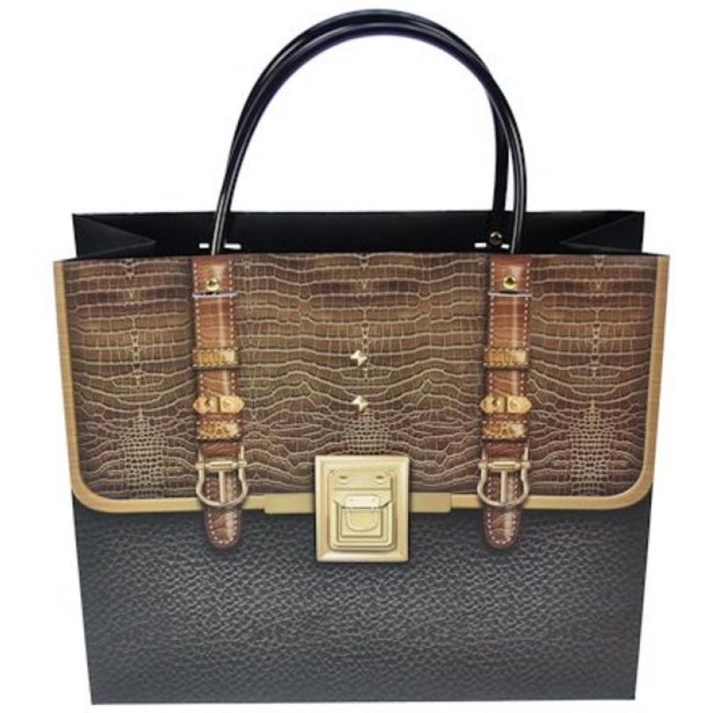 Giftbag gespen bruin groot 31,5x26x12cm 2 stuks