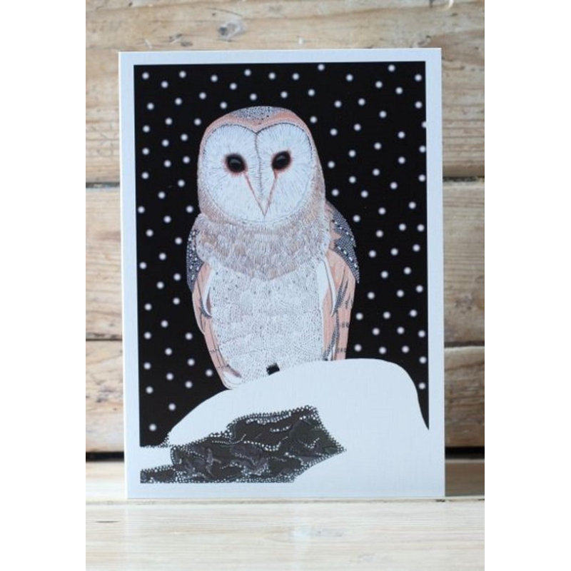 Kaart Uil wit bruin in sneeuw 12,5x17,5cm