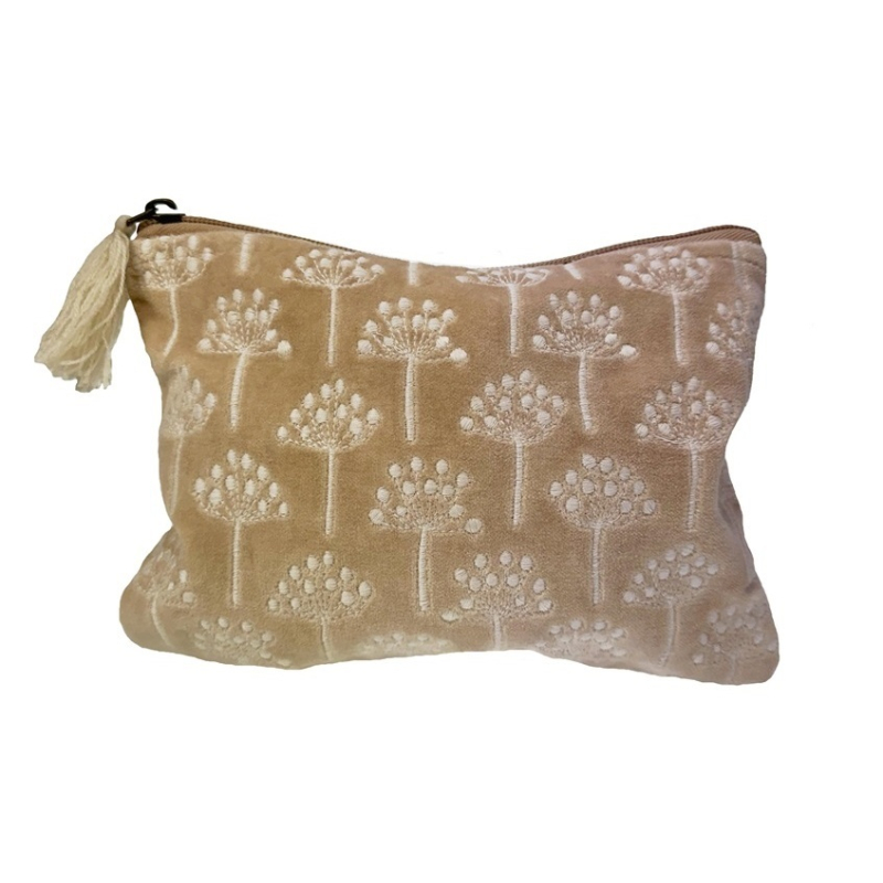 Etui fluweel zacht roze met geborduurde bloemen 21x15cm