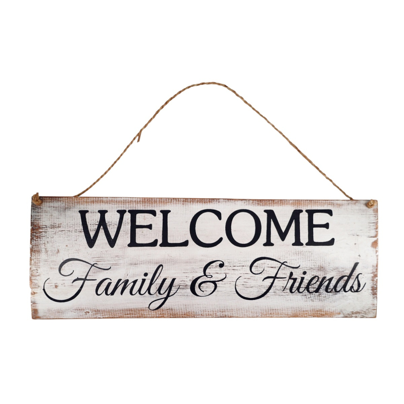 Tekstbord S.L. Welcome Fam zwrt/wit 40x15 cm