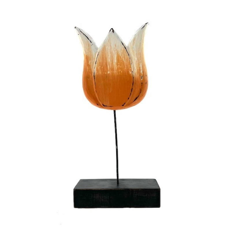 Houten tulp Uta op standaard oranje, klein