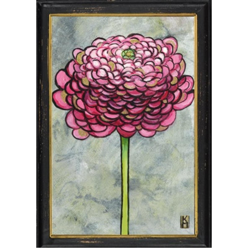 Lijstje hout zwart Roze ranonkel, 34x23,5cm