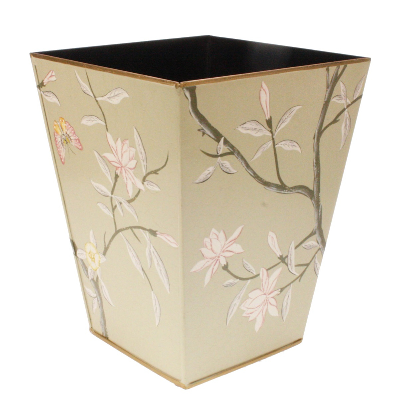 Prullenbak Magnolia en vlinder beige, 23x23x30,5cm