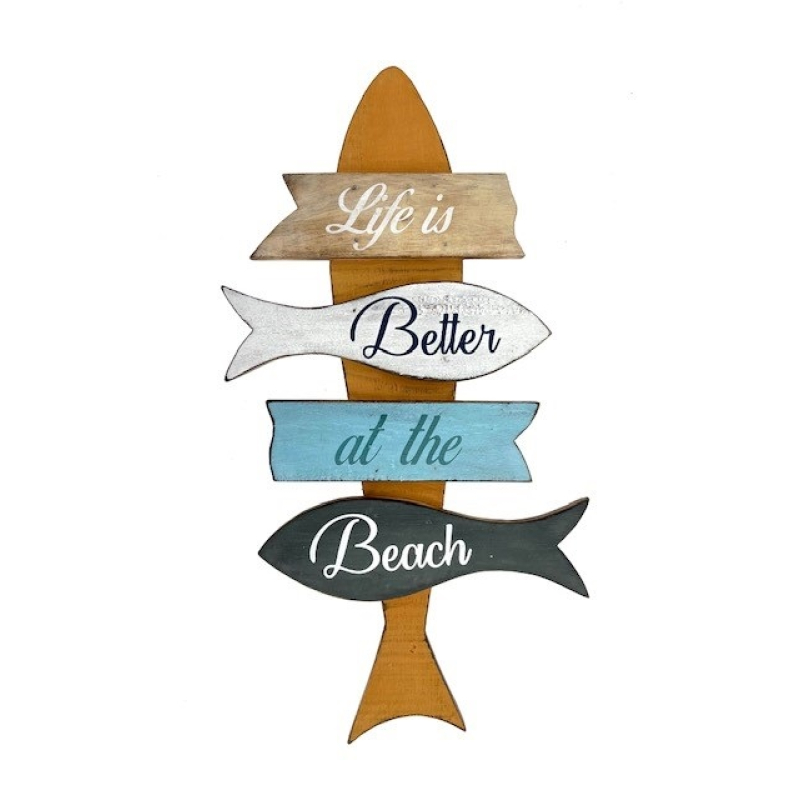 Houten bord Lea Life better beach bruin