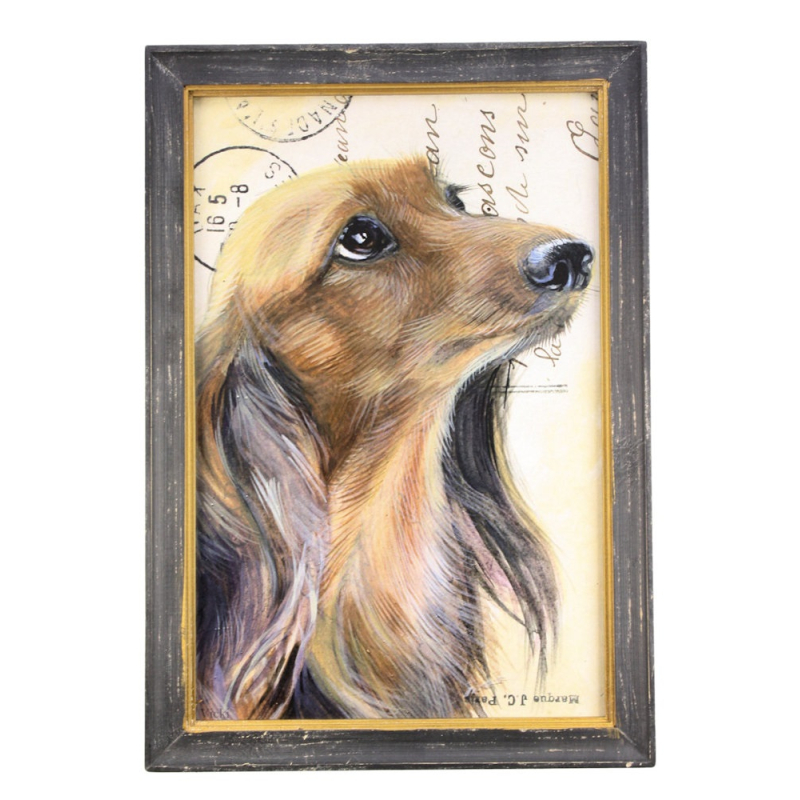 Lijstje hout zwart Teckel langharig, 34x23,5cm