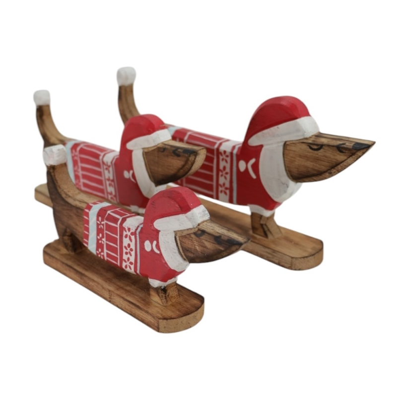 Set 3 teckels rood hout Tiara