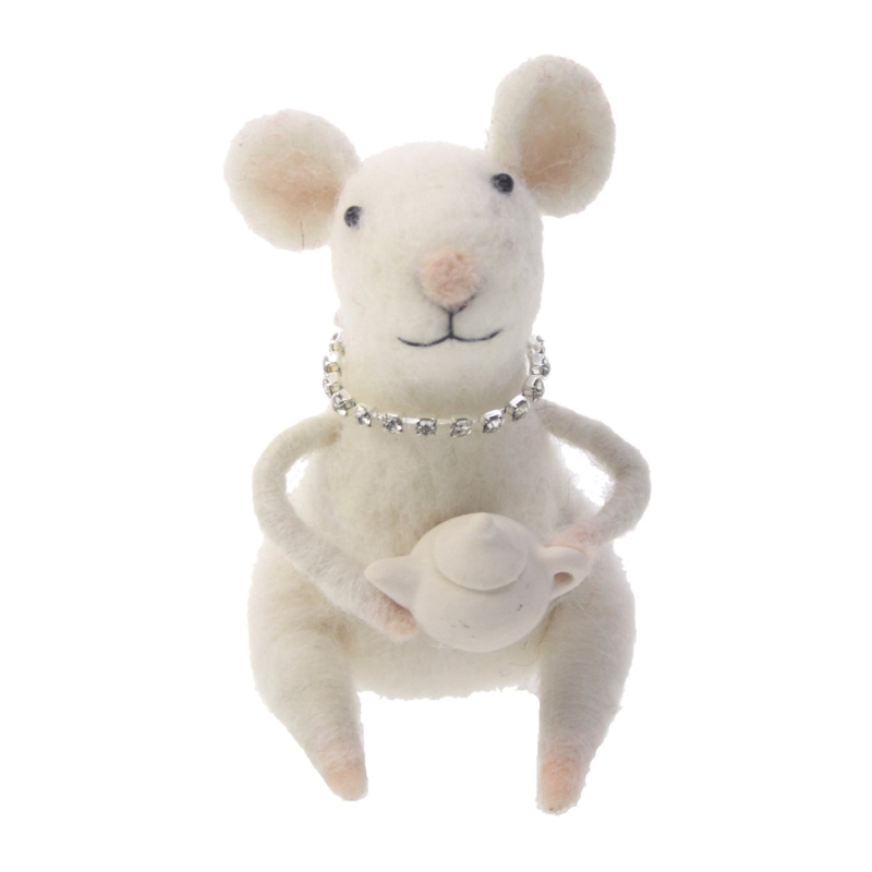Muis met theekan vilt 5x8,5x8cm