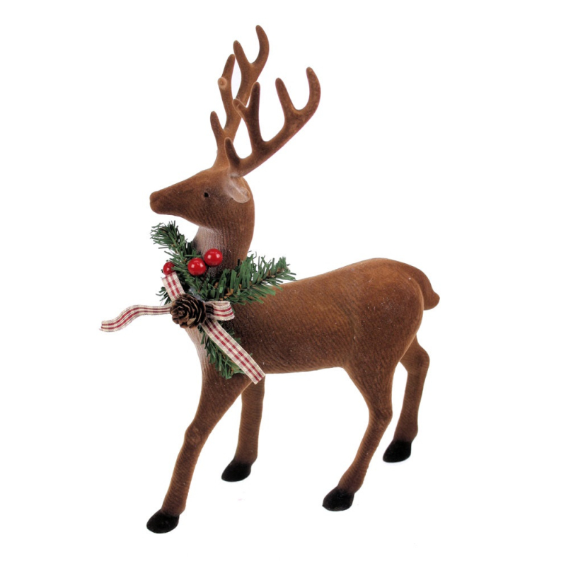 Hert met krans kerst staand 22x8x34cm