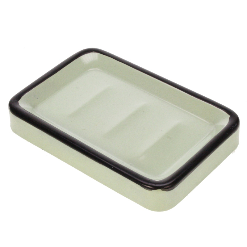 Zeepbakje metaal/geëmailleerd, groen/ zwart 13x8,5x2cm