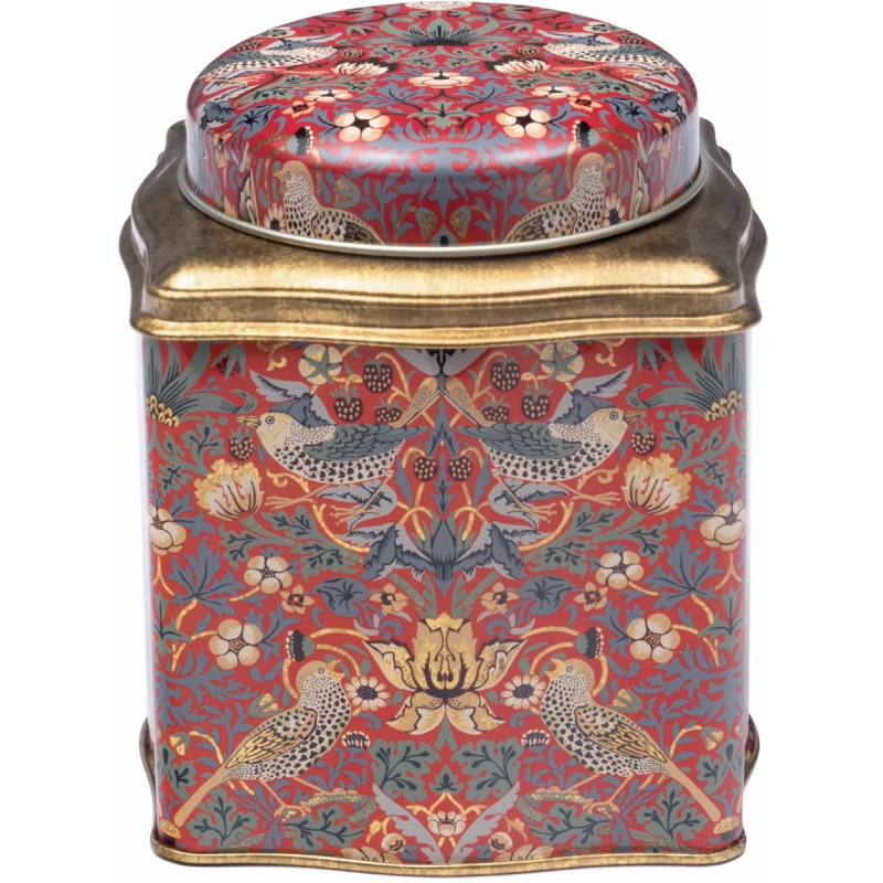 Theeblikje Vogels rood/groen 10,5x10,5x13,8cm