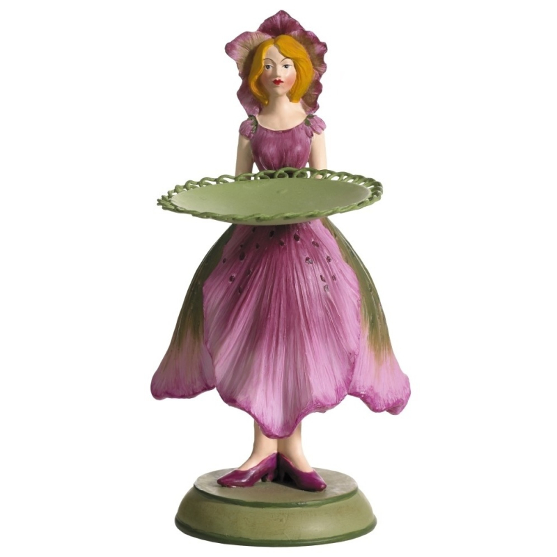 Kerstroos meisje met schaaltje roze 8x7,5x16cm