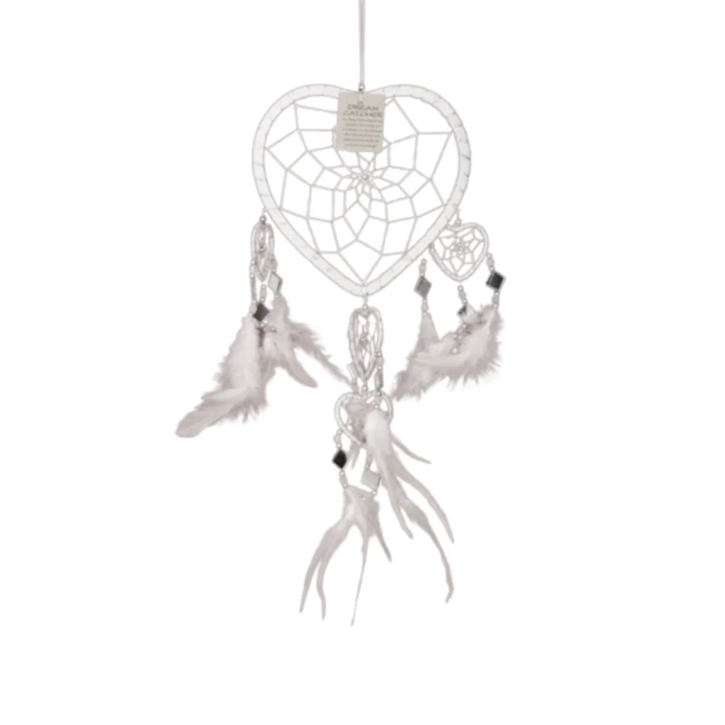 Dromenvanger Hartje met spiegels - wit - 17 cm