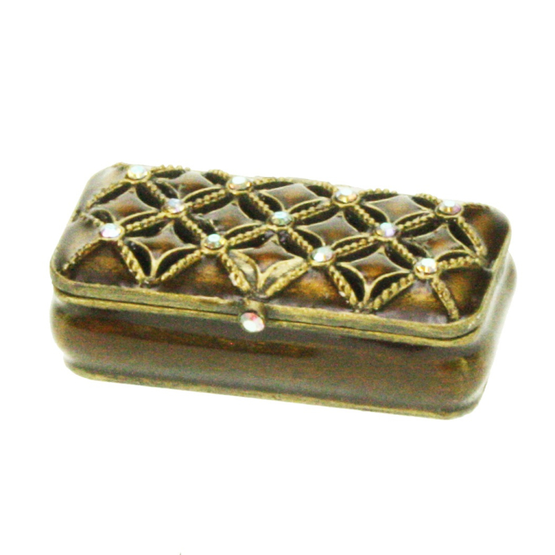 Doosje opengewerkt strass/ bruin 4,5x4,5cm