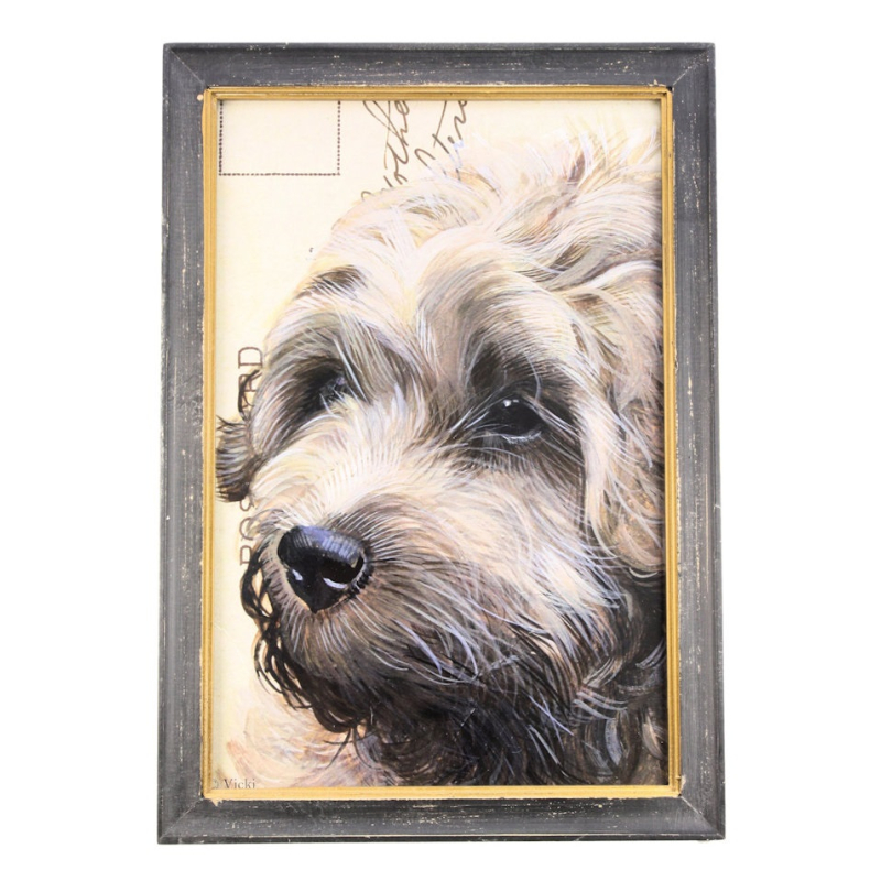 Lijstje hout zwart Labradoodle, 34x23,5cm