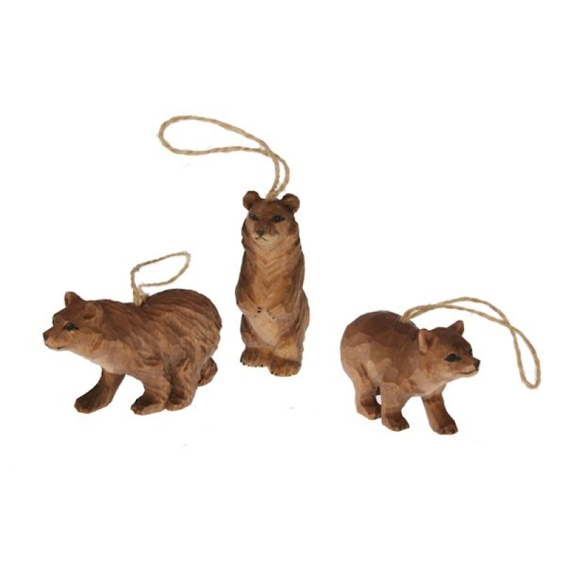 Beer bruin ornament 3 ass., hout 8,5cm