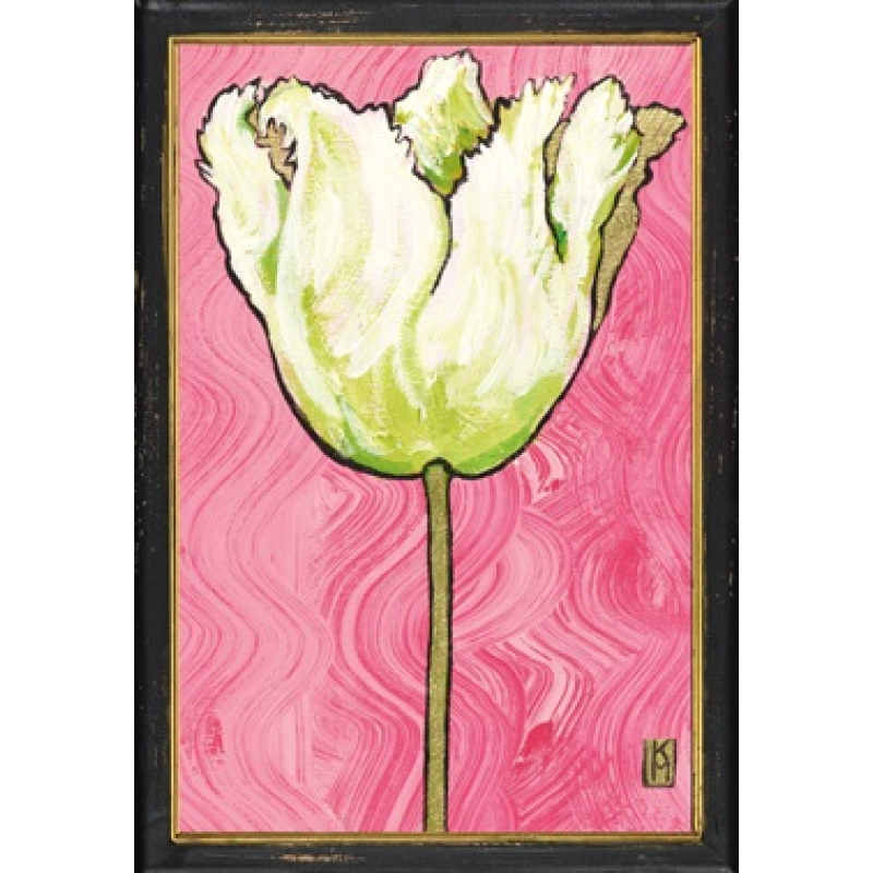 Lijstje hout zwart Witte papegaai tulp, 34x23,5cm
