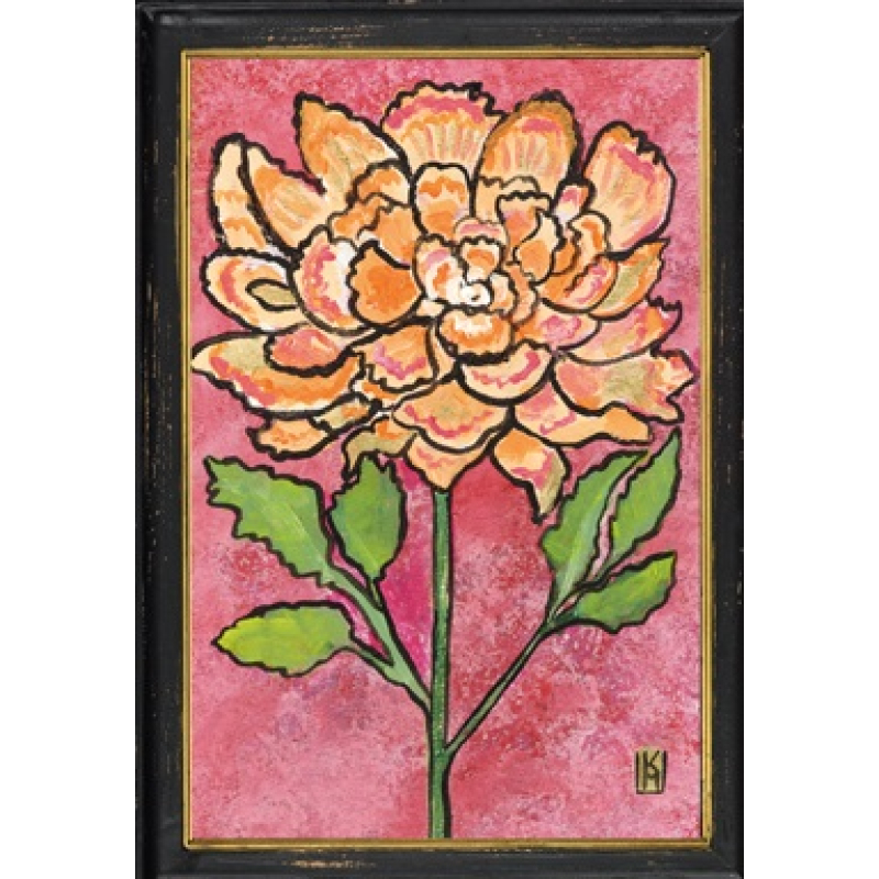 Lijstje hout zwart Pioenroos, 34x23,5cm