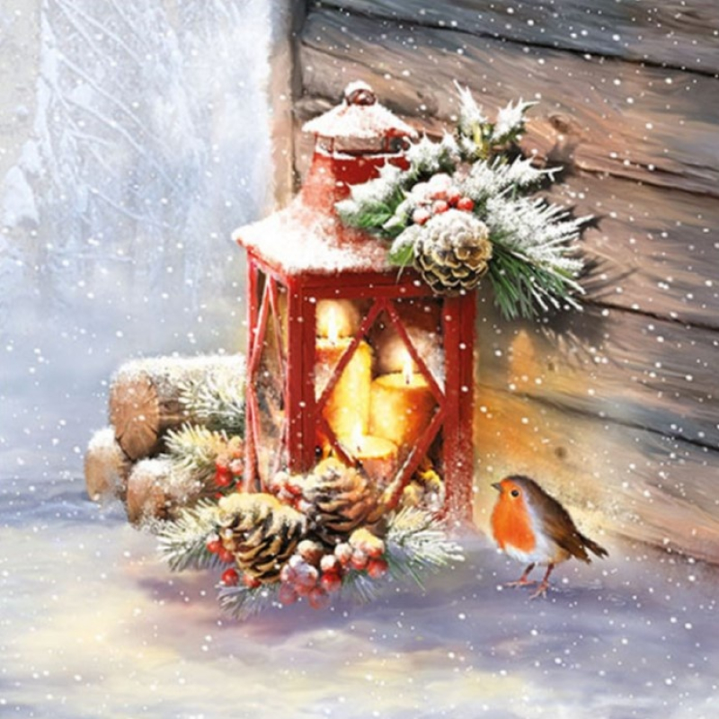 Servetten "Robin by lantern" 33x33 cm