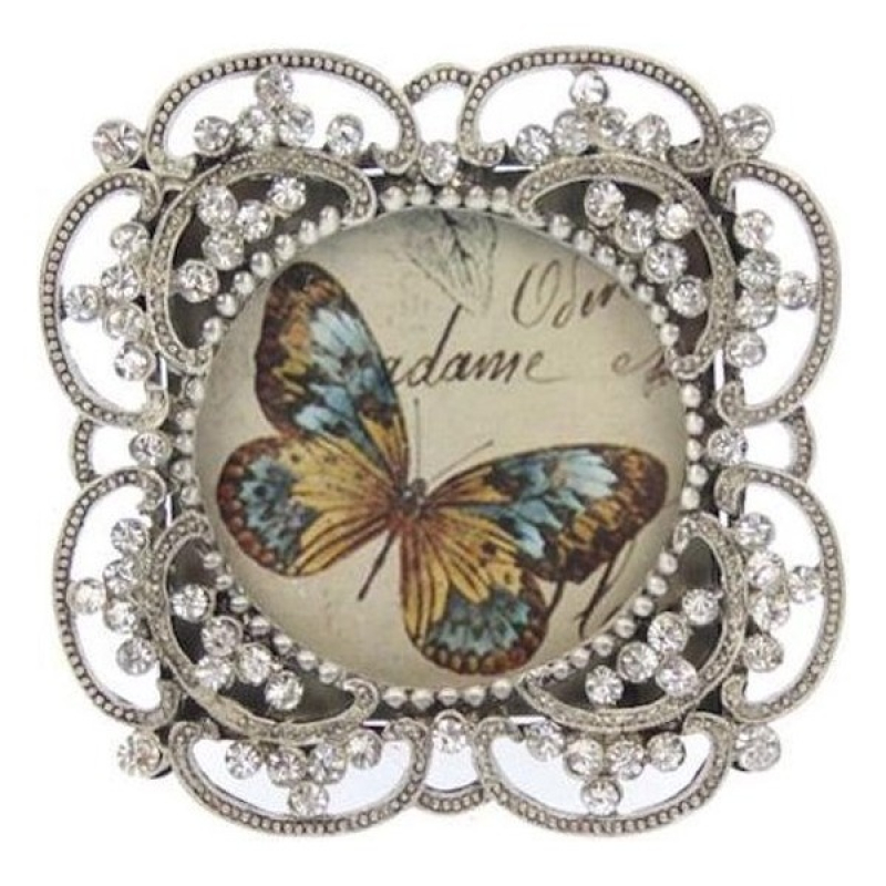 Fotolijst vierkant versierd met strass steentjes - foto 7,5 x 7,5 cm.