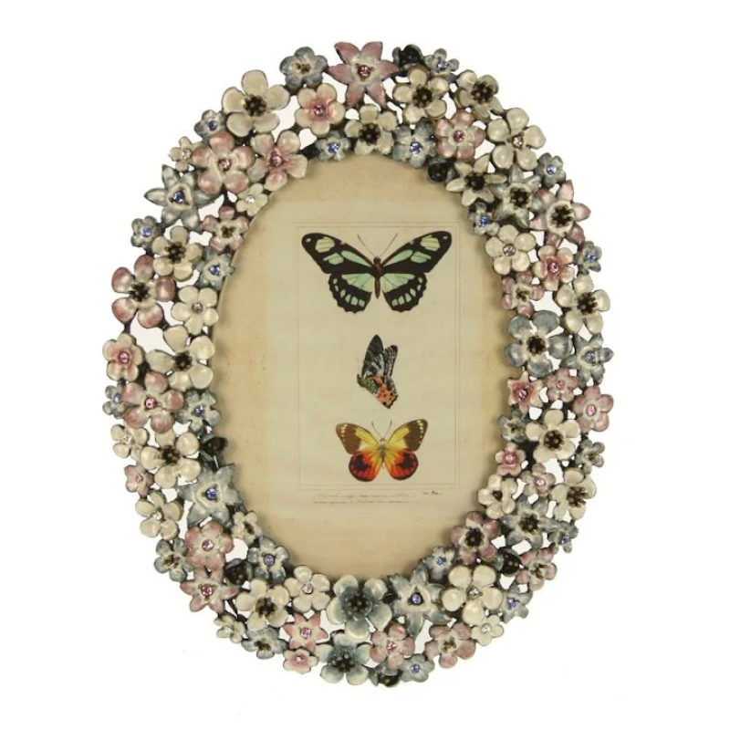 Fotolijstje ovaal bloemetjes met strass (10x15) 17x21cm