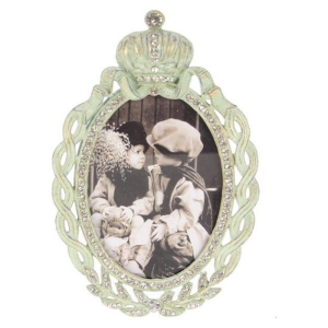 Fotolijstje met kroon groen ovaal (6,3x8,5cm) 9x1,5x13cm