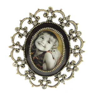 Fotolijstje ovaal bruin/ant goud kleur (3,2x4cm) 6x1,2x7cm