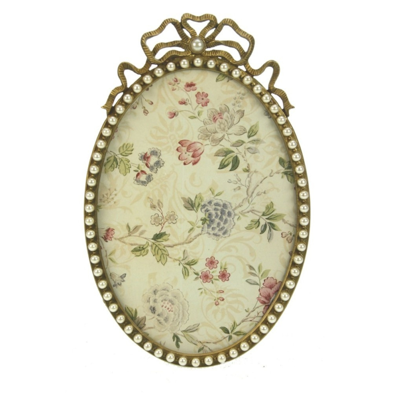 Fotolijstje ovaal strik/parels 20,8x13,3x2cm