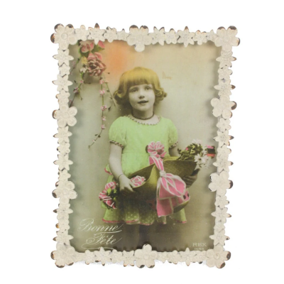 Fotolijstje Bloemen ant. wit, (12,5x17,6cm) 14,7x19,3cm