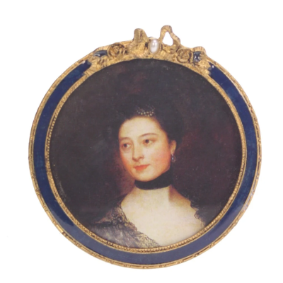 Fotolijstje rond blauw/ant. goud kleur (Ø9cm) Ø10cm