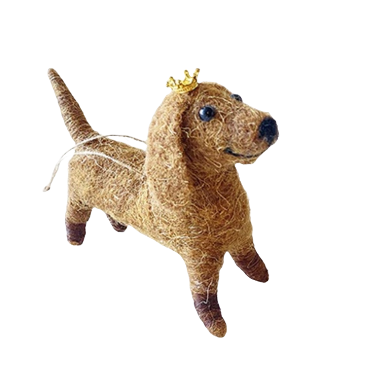 Hond met kroon vilt 14x4x9cm