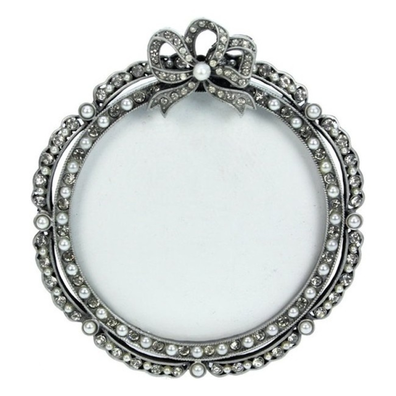 Fotolijstje rond met strik/parels 10,8x1,5x12,3cm