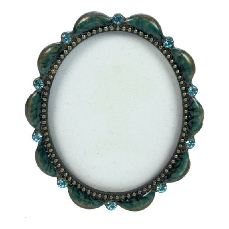 Fotolijstje rond/schulprand emaille blauw 7,8x1,5x6,7cm
