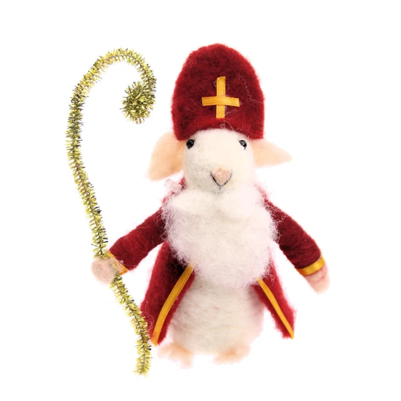 Muis Sinterklaas vilt 12x5x13,5cm
