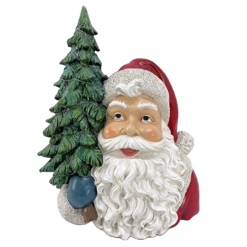Kerstman hoofd met kerstboom en verlichting 37x20x44,5cm